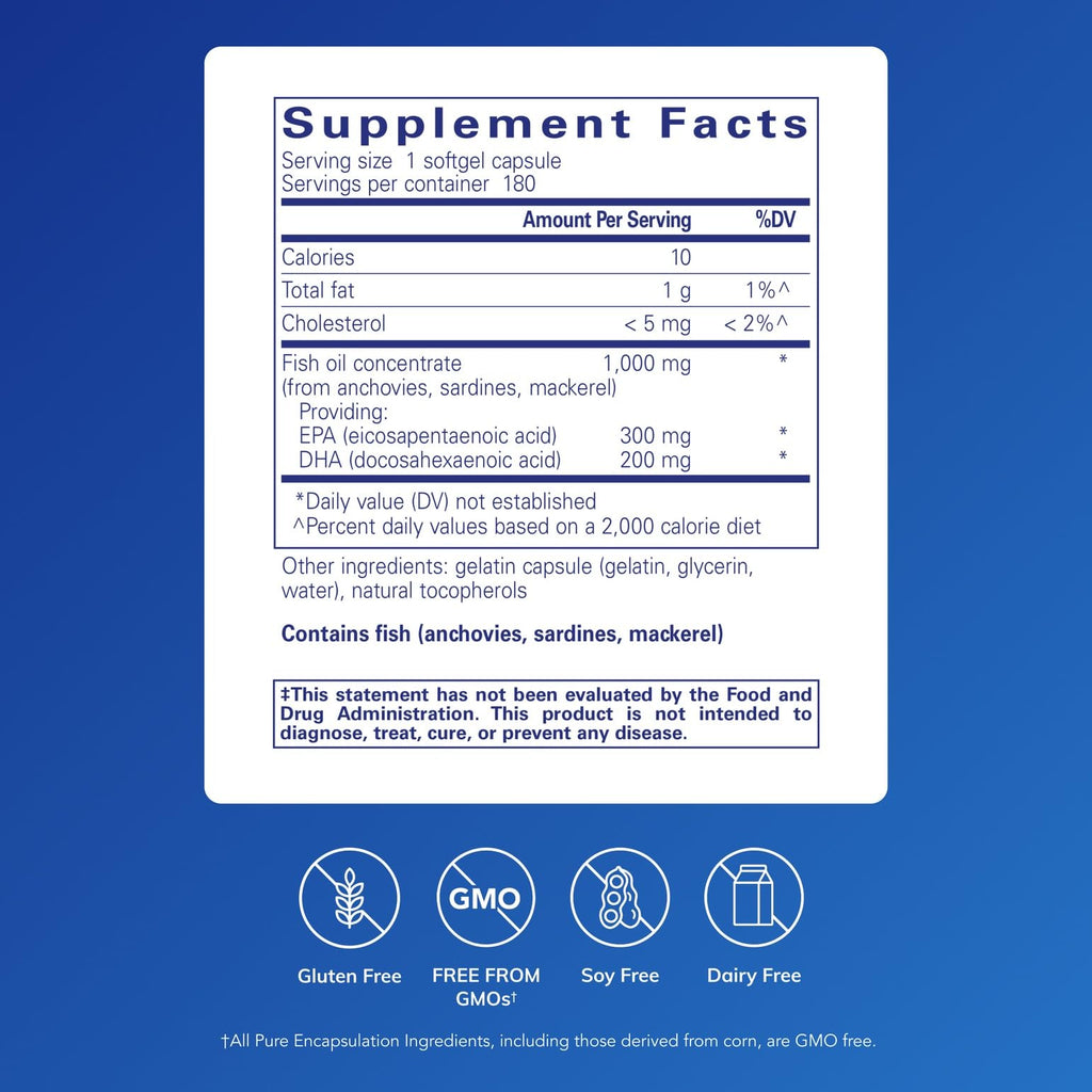 Pure Encapsulations EPA/DHA Essentials - Fish Oil Concentrate Supplement to Support Cardiovascular Health - Premium EPA & DHA Supplement with Omega 3 - 180 Softgel Capsules