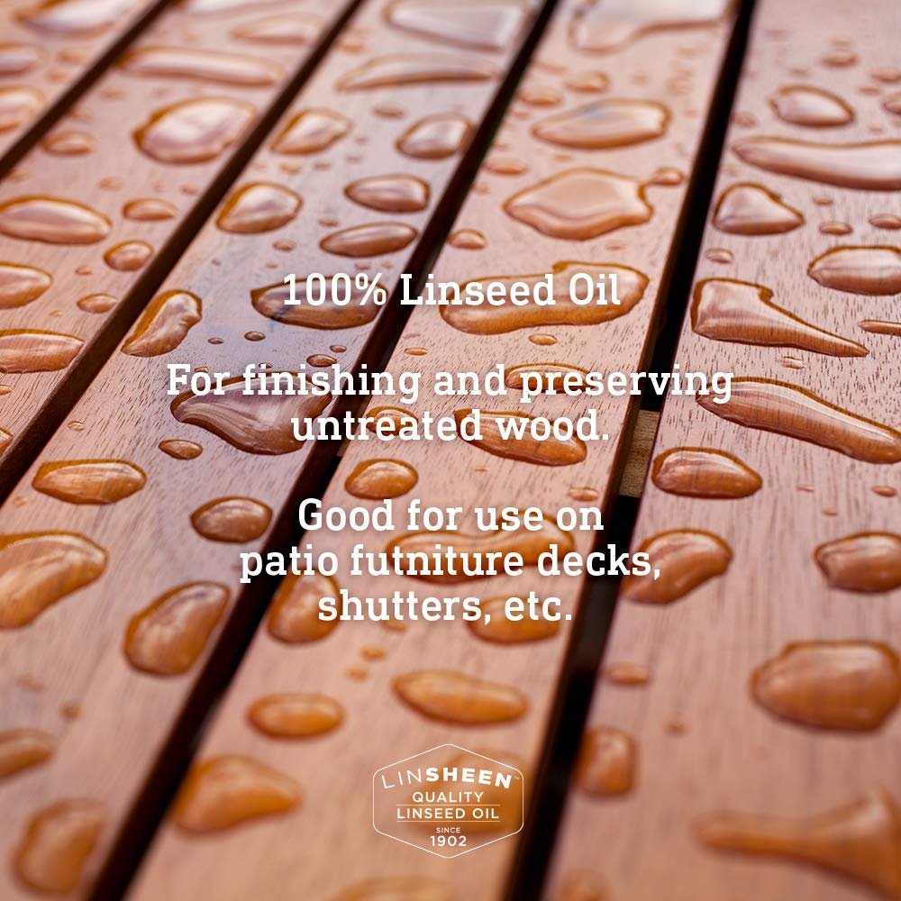 LinSheen Raw Linseed Oil – Flaxseed Wood Treatment Conditioner to Rejuvenate, Restore and Condition Wood Patio Furniture, Decks to Kitchen Cutting Boards, 32 oz Bottle
