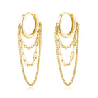 Reffeer Solid 925 Sterling Silver Chain Drop Earrings Hoop for Women Teen Girls Hoop Earrings Tassel Chain Huggie Dangle Earrings (B-18K Gold Plated)