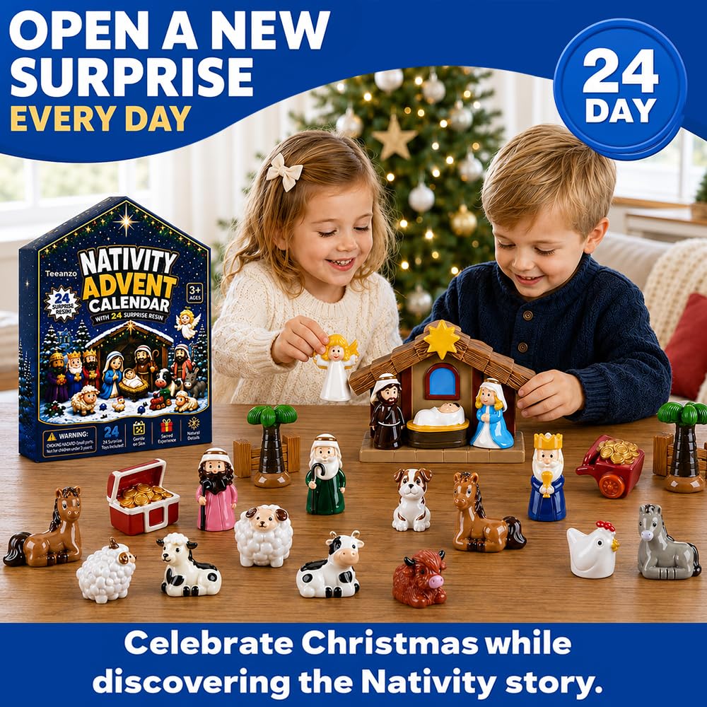 Nativity Advent Calendar 2026 Resin Figures Jesus Birth Nativity Scene Set