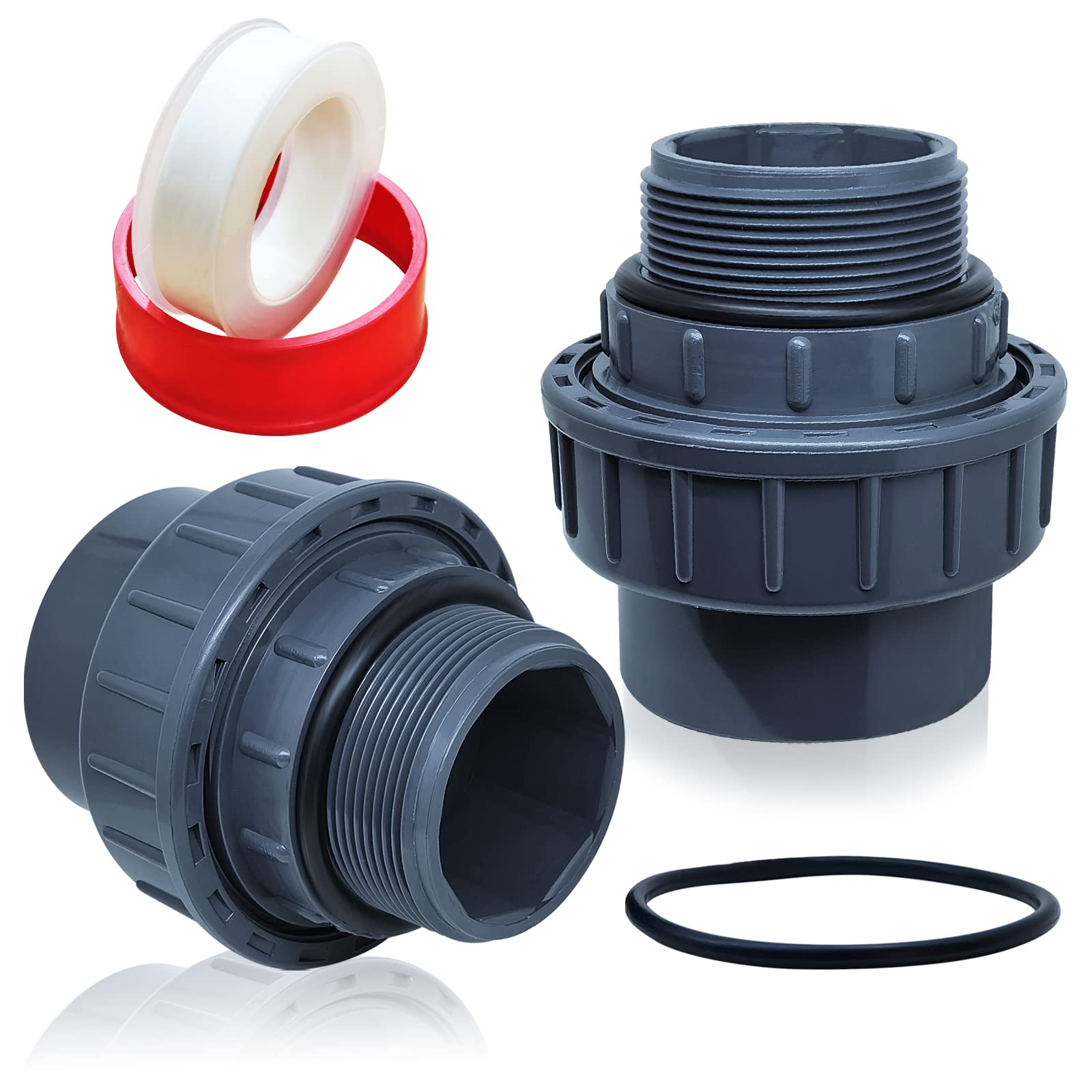 Boltigen 2pcs 1-1/2 PVC Pool Pump Fitting Coupling, 1.5" NPT Male x 1.5" Slip Union Socket Joint Adapter Connector Replacement for Pool Spa Pump