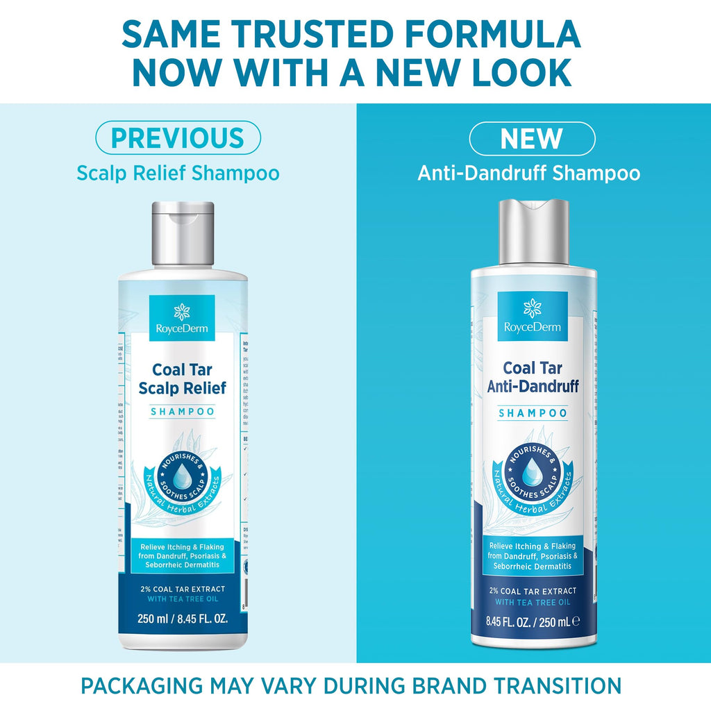 RoyceDerm Coal Tar Dandruff Shampoo: Extra Strength 2% Coal Tar Extract Medicated Gel for Rapid Scalp Hair Relief targets dandruff, psoriasis, and seborrheic dermatitis - Hydrating & Natural Fragrance