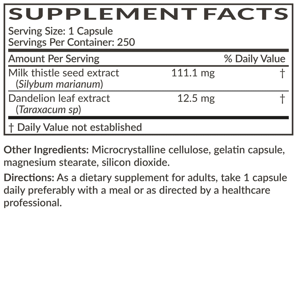 Futurebiotics Milk Thistle Silymarin Marianum & Dandelion Extract Liver Health Support, Antioxidant Support, Detox, 250 Capsules