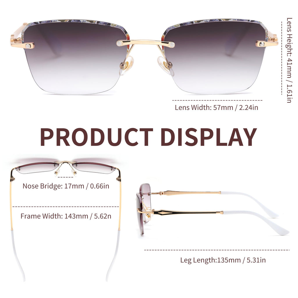 FEISEDY Stylish Metal Reader Sunglasses for Woman Trendy Retro Reading Glasses UV400 Protection B0295 2.0x