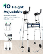 Narrow Walker Folding Upright Walker - with Removable Armrests, 450LBS Heavy Duty, Width & Height Adjustable Narrow Walkers for Seniors, Disabled, Bariatric