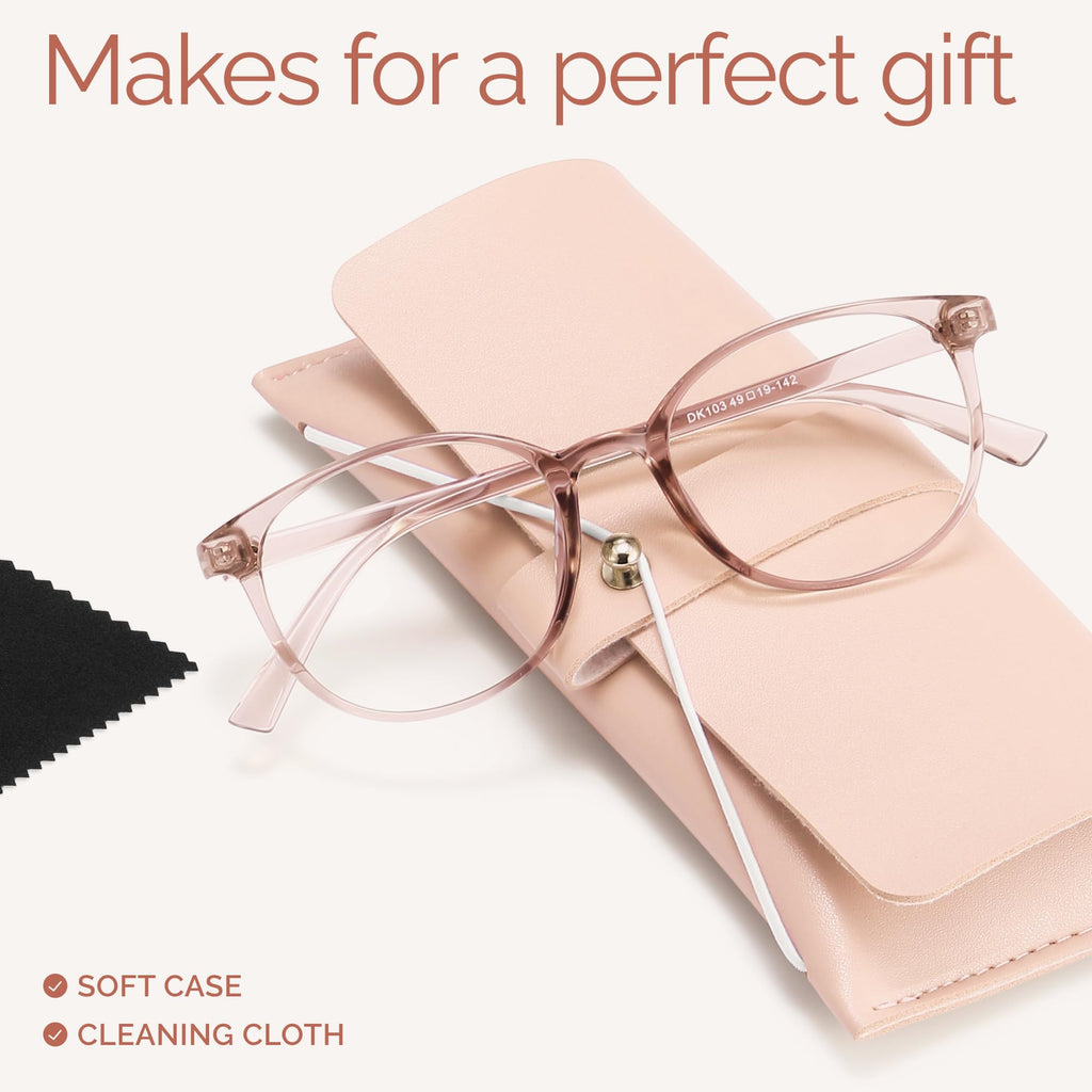 miyya Blue Light Blocking Glasses with Protective Case, Round Transparent Frames for Comfort & Eye Strain Relief