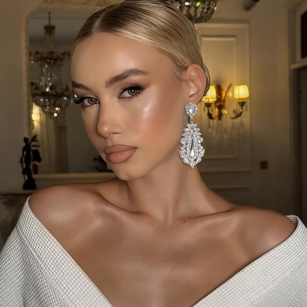 Prom Drop Chandelier Earrings for Women Dangling Bling Hypoallergenic Large Rhinestone Earrings Formal Wedding Jewelry