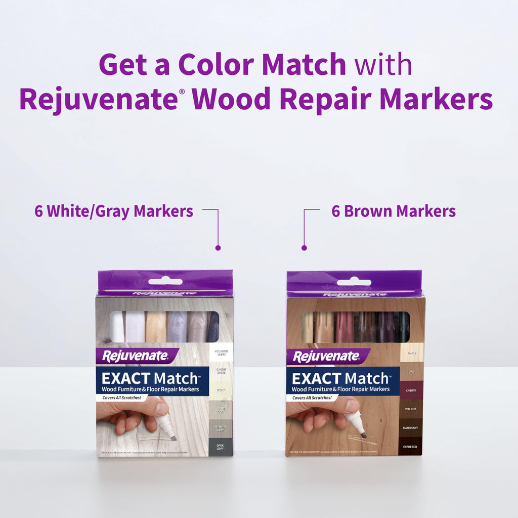 Rejuvenate Exact Match Wood Furniture & Floor Repair Markers, 6 Count, White/Gray Markers Cover All Scratches, Scuffs and Damage to Wood Furniture and Flooring