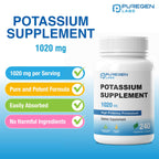 Puregen Labs Potassium Bicarbonate Supplement 1020 mg | Non-GMO | Gluten Free | 240 Vegetarian Capsules