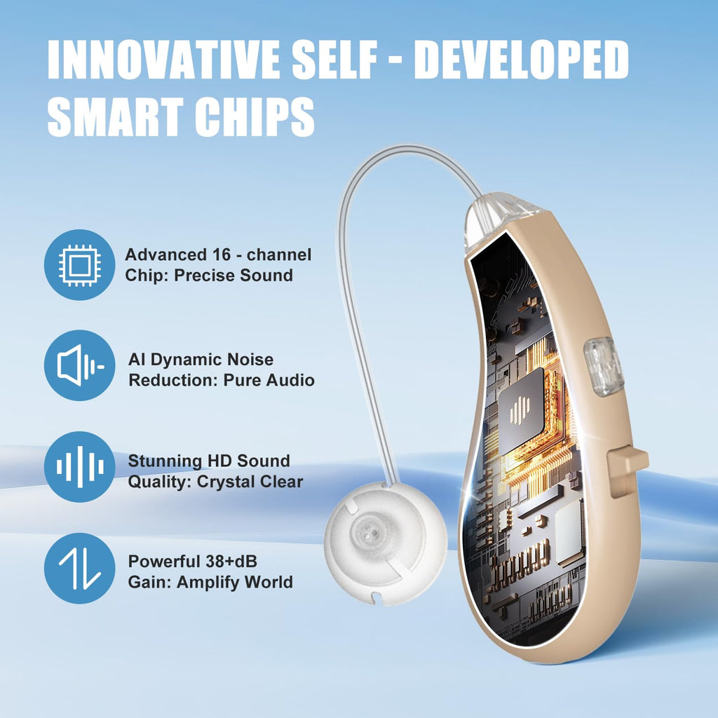 Flaygo Rechargeable Hearing Aids for Seniors - 16-Channel Digital Chip OTC Hearing Aid with Smart Noise Reduction for Clear Sound,150+Hrs Ultra Long Standby, Medical Silicon,Comfortable Anti-Slip Fit