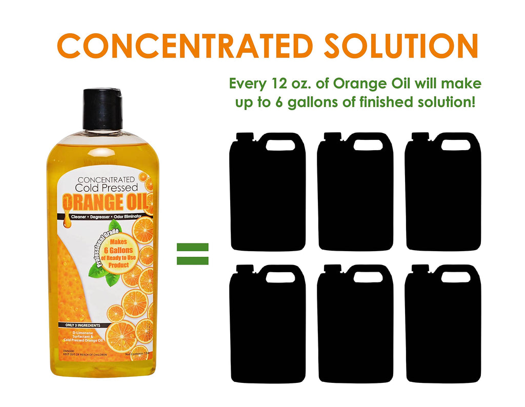 Cold Pressed Orange Oil Concentrate |12-ounce Professional Grade All-Purpose Citrus Cleaner, Degreaser & Pet Odor Eliminator Blend | Dilutes to 6 Gallons of Finished Product | Home and Outdoor Use
