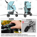 MoNiBloom 3 Wheels Pet Dog Cat Stroller for Small Medium Dogs Cats, Lightweight Foldable Jogger Stroller w/Storage Basket and Cup Holder, Mint Green