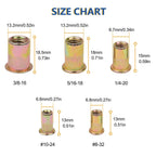 200PCS-Rivet Nuts,1/4"-20 Steel UNC Rivet Nut Assortment Kit, Flat Head Threaded Insert Nutserts Assort (NUT-1/4-20)