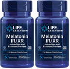 Life Extension Melatonin IR/XR, 1.5 mg, immediate- and Extended-Release Formula for Optimal Sleep Support, Healthy circadian Rhythms, Cellular Defense, Gluten-Free, Non-GMO, 60 Capsules (Pack of 2)