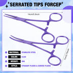 BBTO 2 Pcs Hemostat Forceps Curved Straight, Piercing Pliers,Lilac