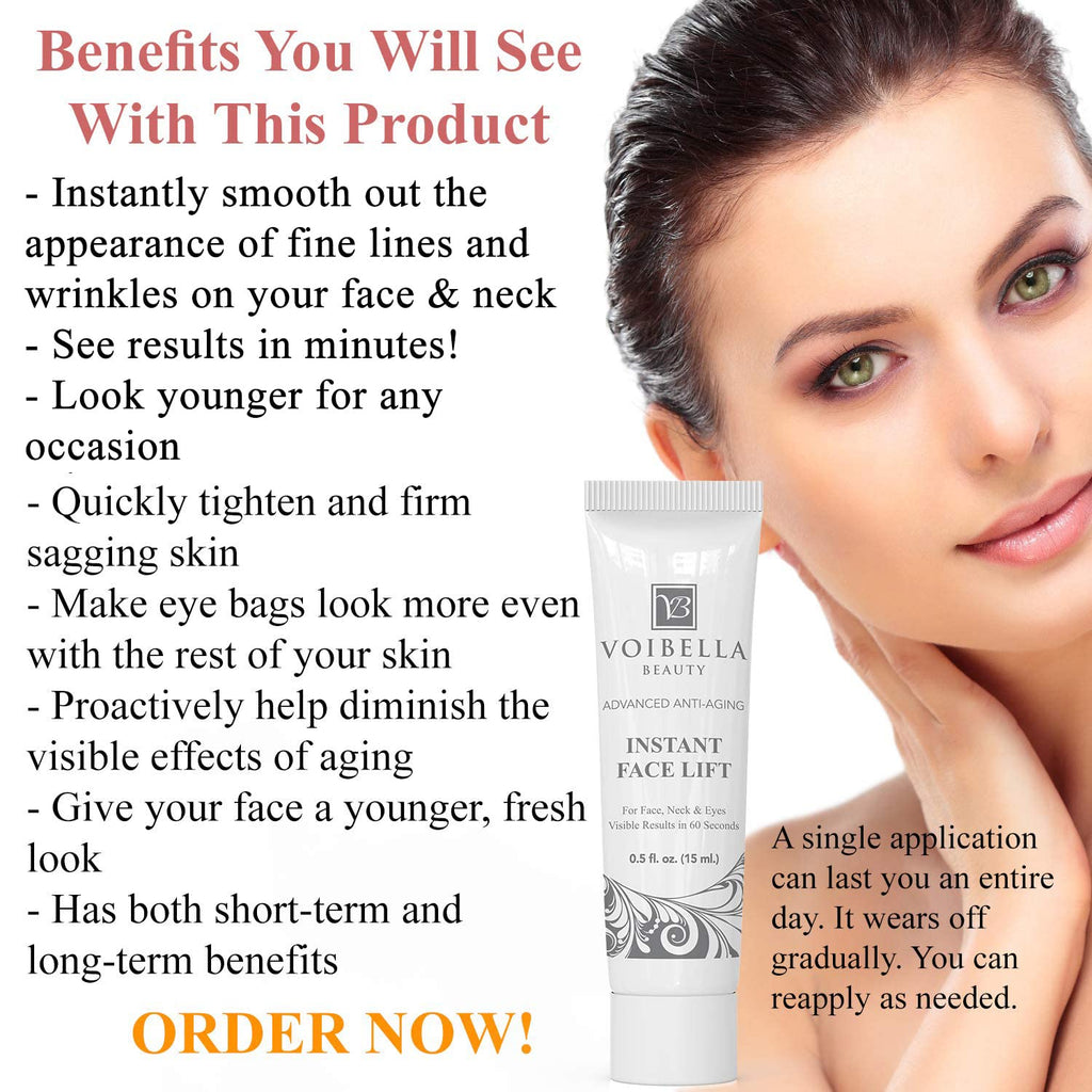 Instant Face Lift Cream - Best Eye, Neck, Face Tightening, Lifting & Firming Serum To Smooth Appearance, Hide Loose Sagging Skin, Puffiness, Fine Lines & Wrinkles Within Mins (Peptides & Stem Cells)