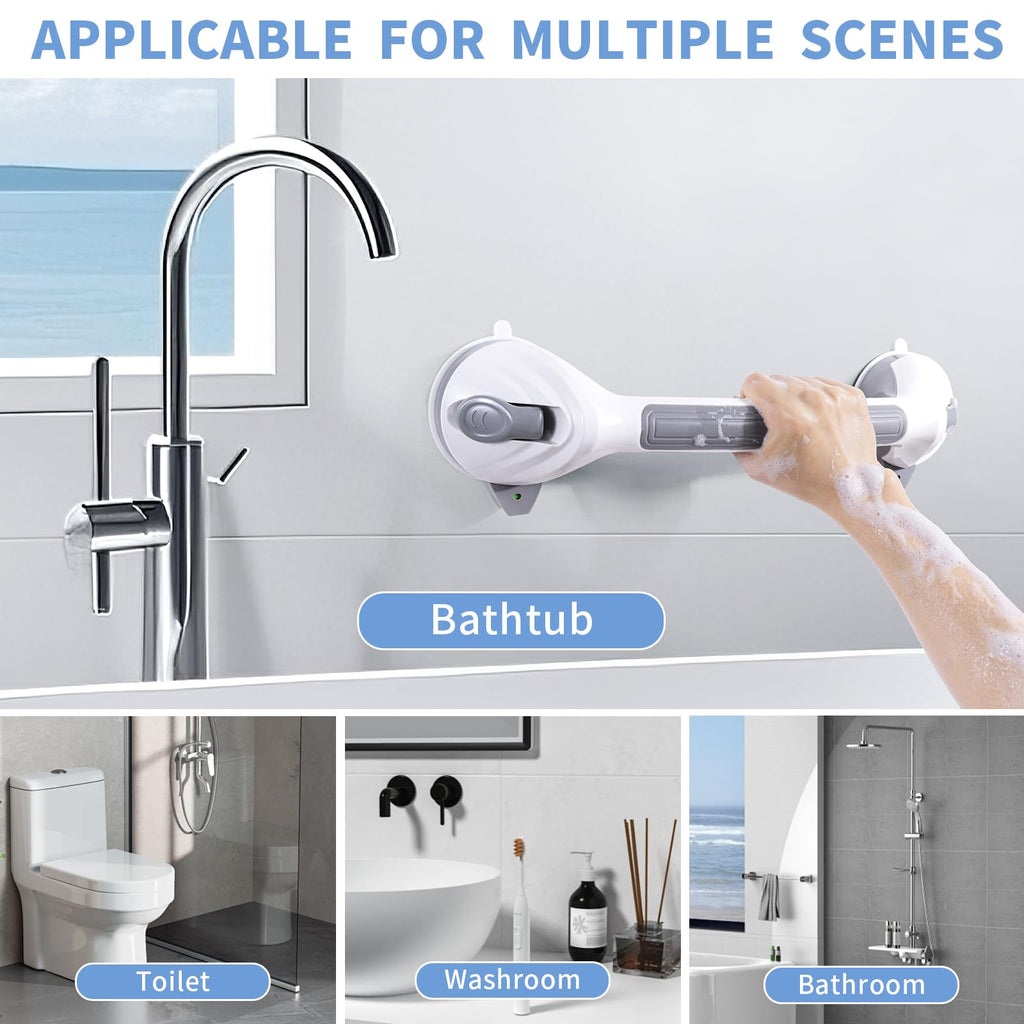 LEATALE Shower Grab Bars for Seniors 2 Pack,16.8" Suction Shower Handle with Safety Indicator, No-Drill Bathroom Safety Rails for Elderly, Bathtub & Tile/Glass (Gray)
