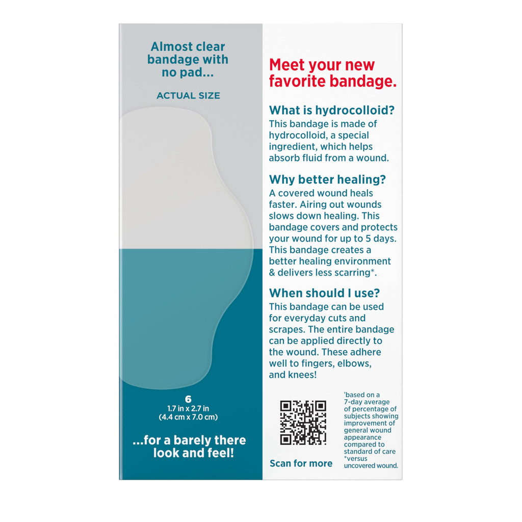 BAND-AID Brand Pro Heal 5 Day Protect, Ultra-Thin Hydrocolloid 100% Waterproof First Aid Adhesive Bandages for Advanced Healing and Less Scarring Versus Uncovered Wound, Large Size, 6 ct