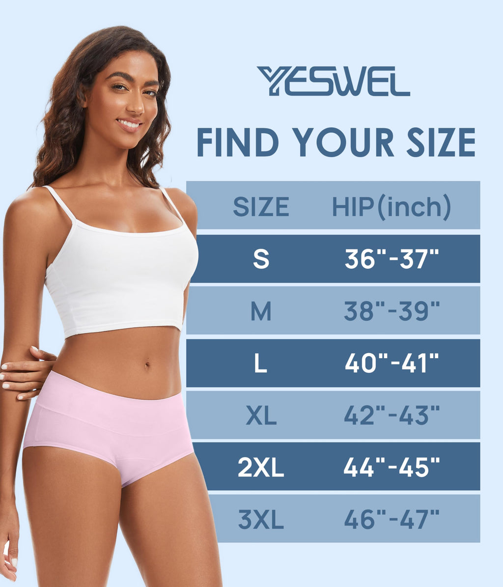 YESWEL Incontinence Underwear For Women, Reusable Washable Leak-proof Lightweight Briefs for Postpartum, Bladder Leak, 5 Pack (Multicolor01, Large)