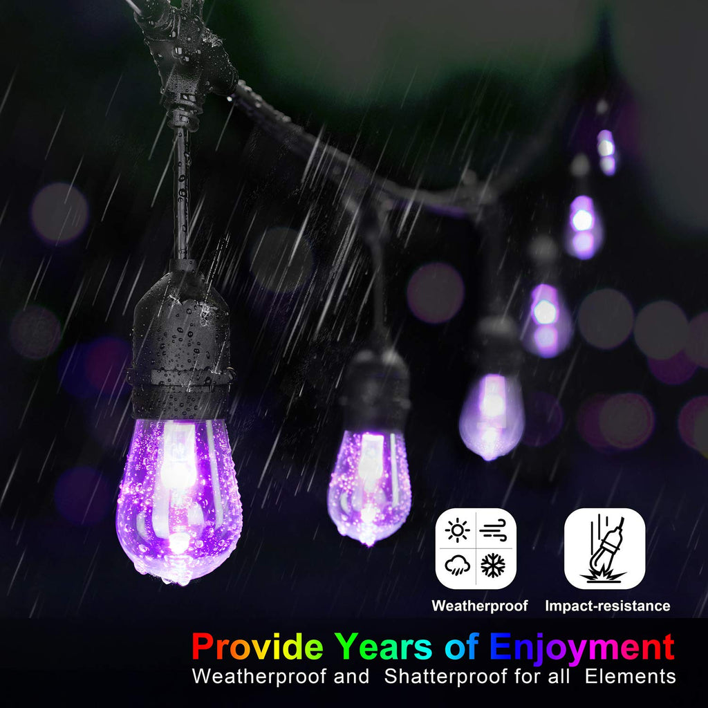 Mlambert 48FT Outdoor Patio RGB Cafe String Lights with Remote, Black