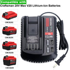 V20 Battery Fast Charger CMCB104 Replacement for Craftsman V20 20V max Lithium Battery Charger for CMCB201 CMCB202 CMCB204 CMCB205 CMCB206, with 2 USB Ports