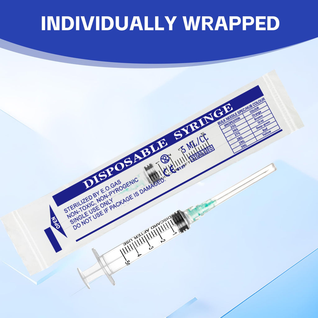 5ml Syringe with 21 Gauge 1.5 Inch for Scientific Lab Industrial Dispensing or Measuring,100pack