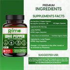 Rimo Nutrition Long Pepper 60 Vegan Capsules Natural Senolytic Supplement Agent – with Piper longumine (500mg)