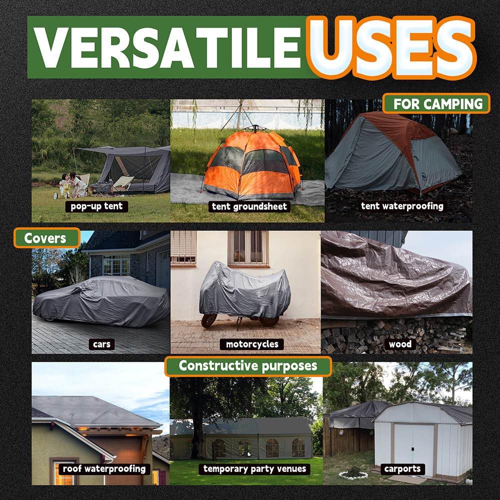 RAINDEWAY 8x10 Feet Tarps Heavy Duty Waterproof,10Mil Thick Multipurpose Poly Tarp Cover with Metal Grommets and Reinforced Edges,Silver/Brown Tarp