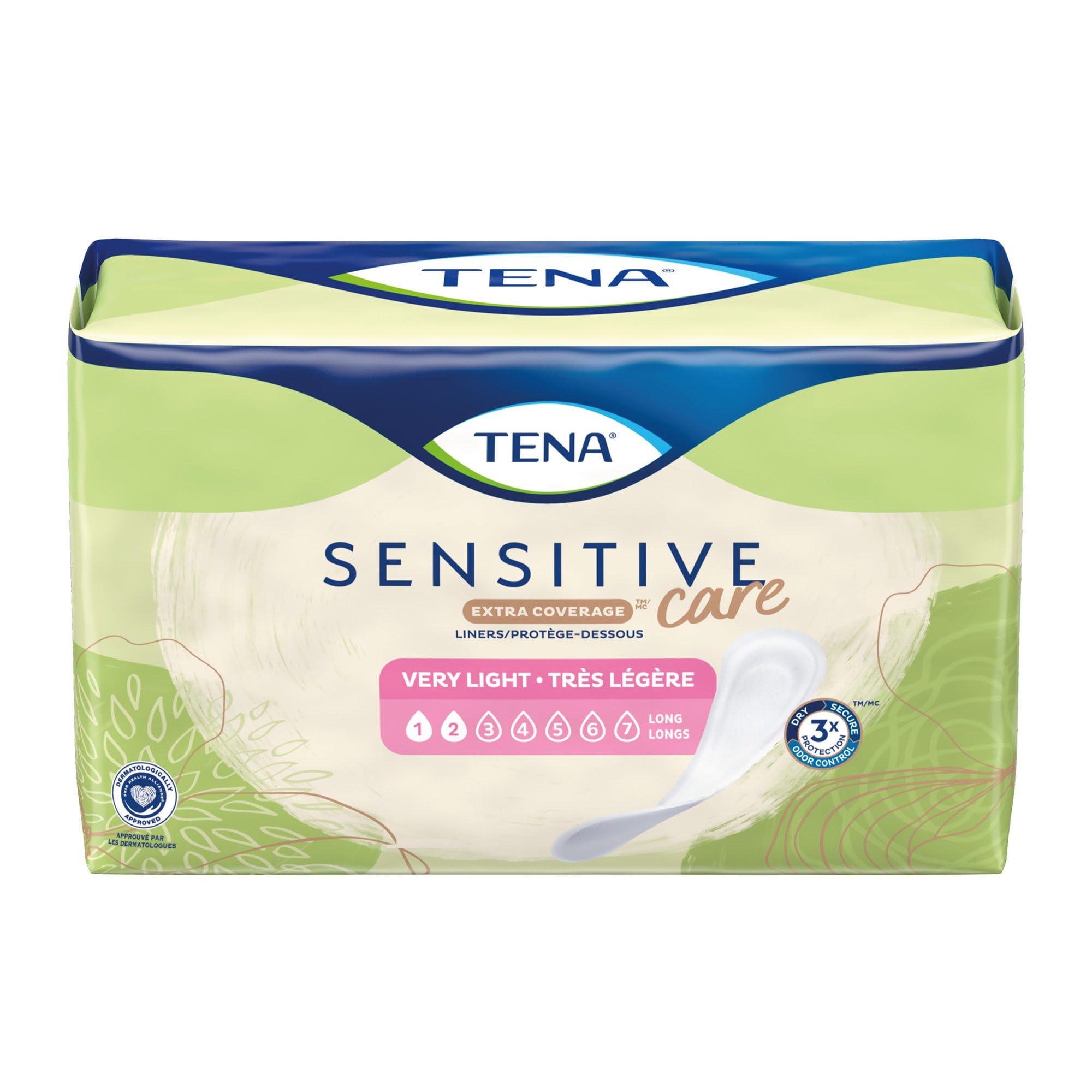 TENA Sensitive Care Extra Coverage Female Incontinent Pad Very Light Long 9" L 54291, 50 Ct