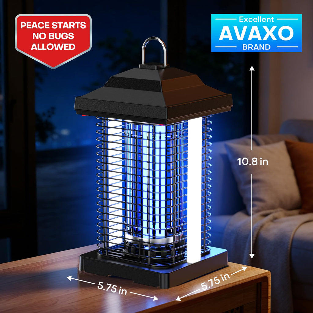AVAXO Bug Zapper Outdoor, Dual Wavelength UV 50000H Lifespan & Dual LED Lamps, 1/2 Acre Coverage, 5 Zaps/Sec, 4200V Electric Mosquito Zapper, IPX4 Waterproof Fly Trap for Indoor Patio Backyard