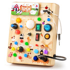Joyreal Wooden Busy Board with LED Light, Montessori Toddler Toys, Wooden Sensory Board, Toddlers Activity Travel Toys for Boy & Girl Birthday Gift (Farm Theme)