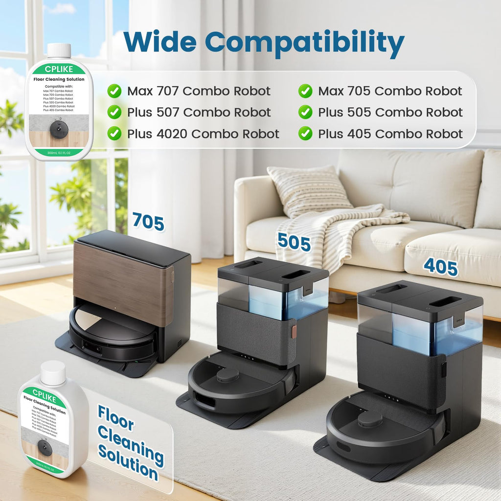 CPLIKE Floor Cleaning Solution Comaptible with Roomba Plus 405 Plus 505 Max 705 Combo Robots, Mopping Concentrate for 400 (4000), 500 & 700 Series, 10.1 fl oz, 2 Pack