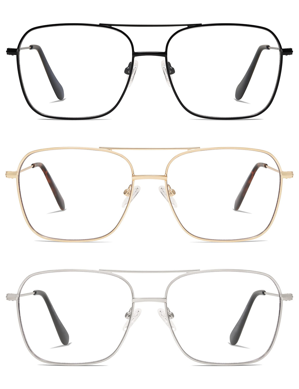 AMOMOMA 3 Pack Retro Reading Glasses for Women Men Aviator Square Blue Light Computer Womens Reader 1.50 2.00 AM6076C1+C2+C3 2.0 X