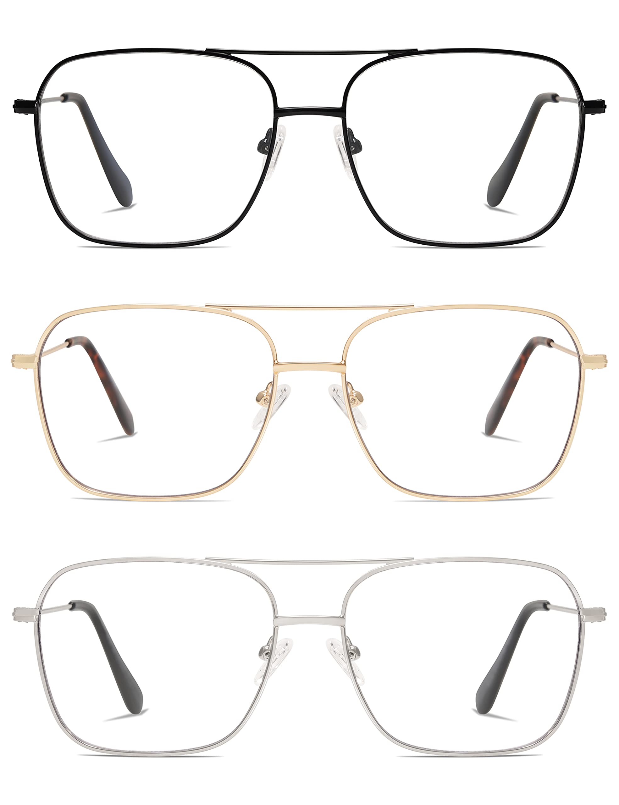 AMOMOMA 3 Pack Retro Reading Glasses for Women Men Aviator Square Blue Light Computer Womens Reader 1.50 2.00 AM6076C1+C2+C3 2.0 X