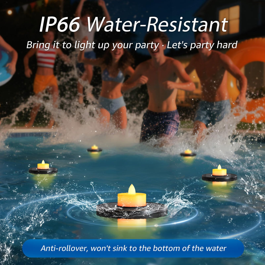 GGNOO Solar Floating Pool Lights, 3-Pack Solar-Powered Float Candles Lamps Tea Light for Pond Party Garden Backyard Outdoor Decor