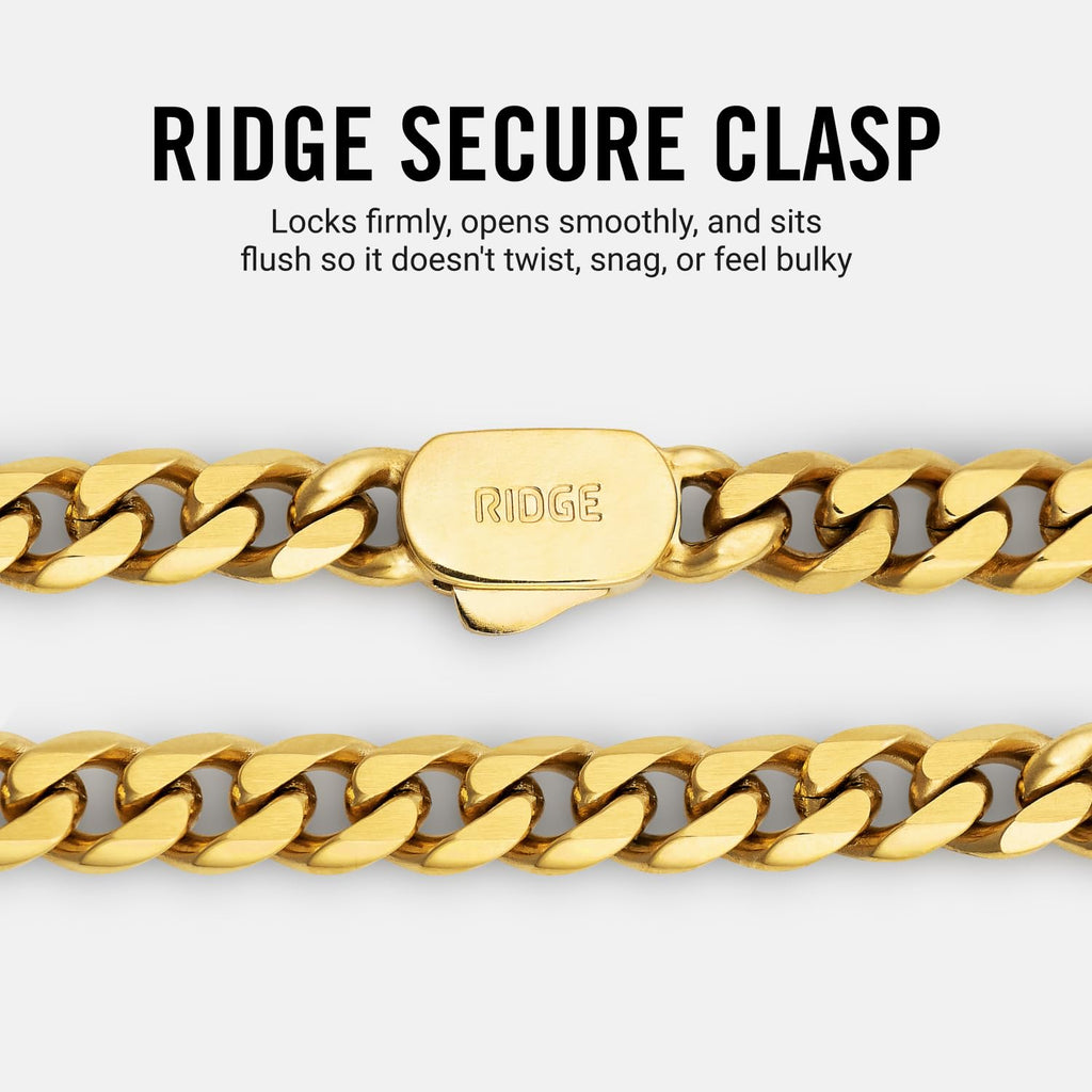 RIDGE 6mm 18K Gold Curb Bracelet for Men, Rugged and Durable Men’s Bracelet with Secure Clasp – Size M (18K Gold)
