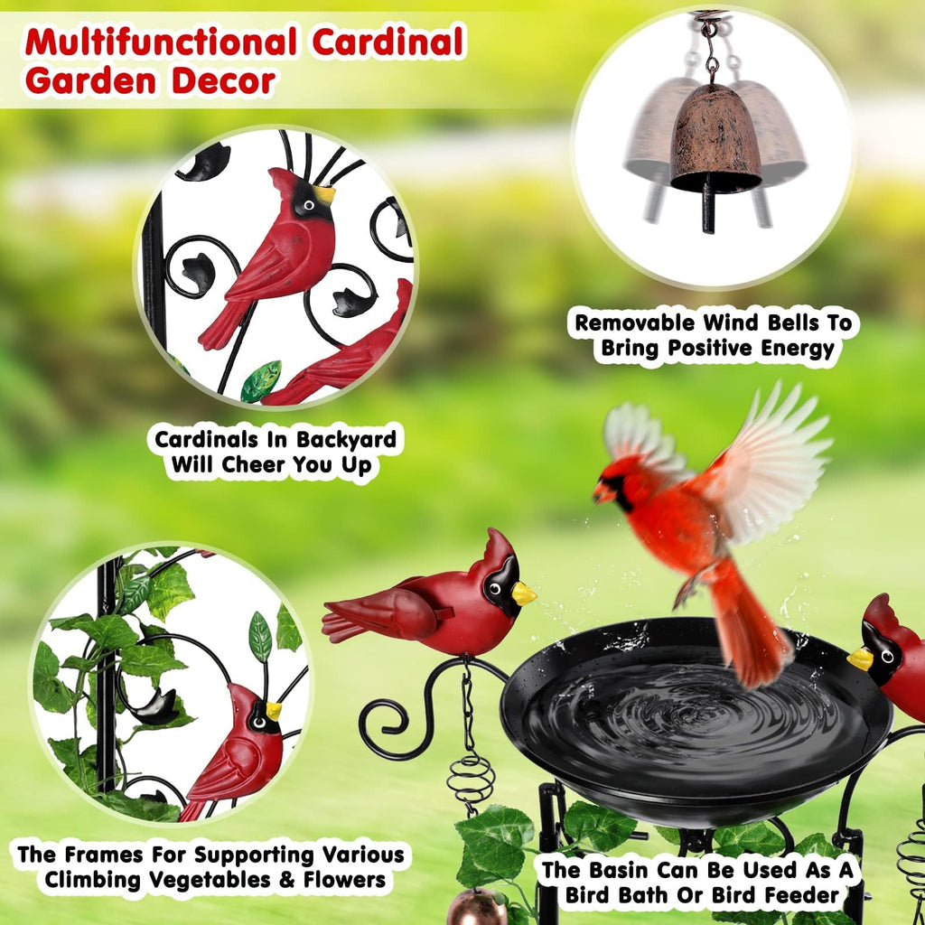 Cardinal Bird Garden Trellis with Wind Chime, Outdoor Yard Decor