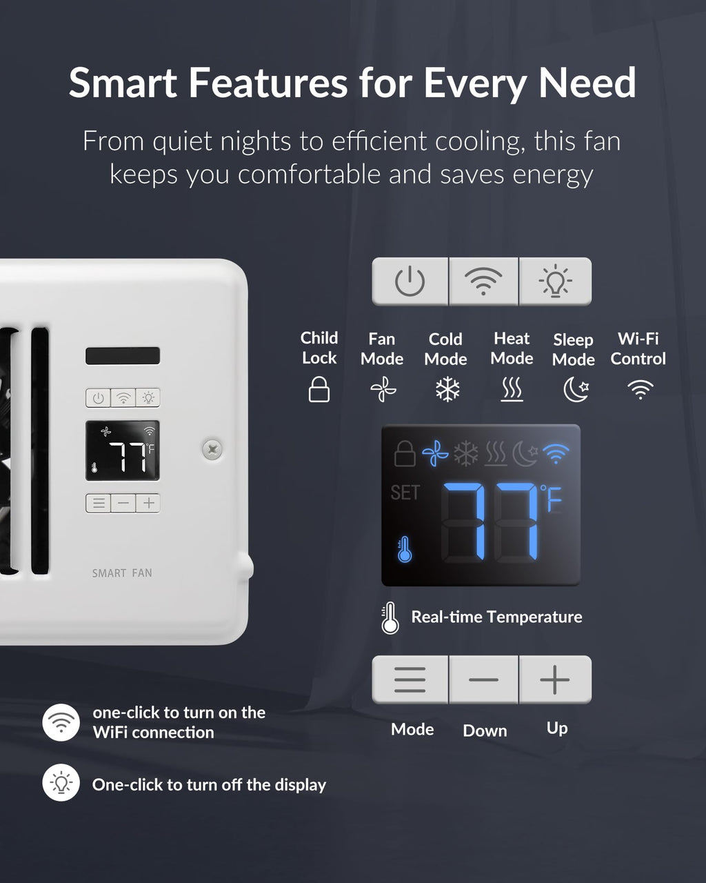 Super Quiet Register Booster Fan for 4" x 10" Register Holes, Smart Register Vent with Dual Intelligent Thermostat and WIFI App Control, Heating Cooling AC Vent Fan (White)
