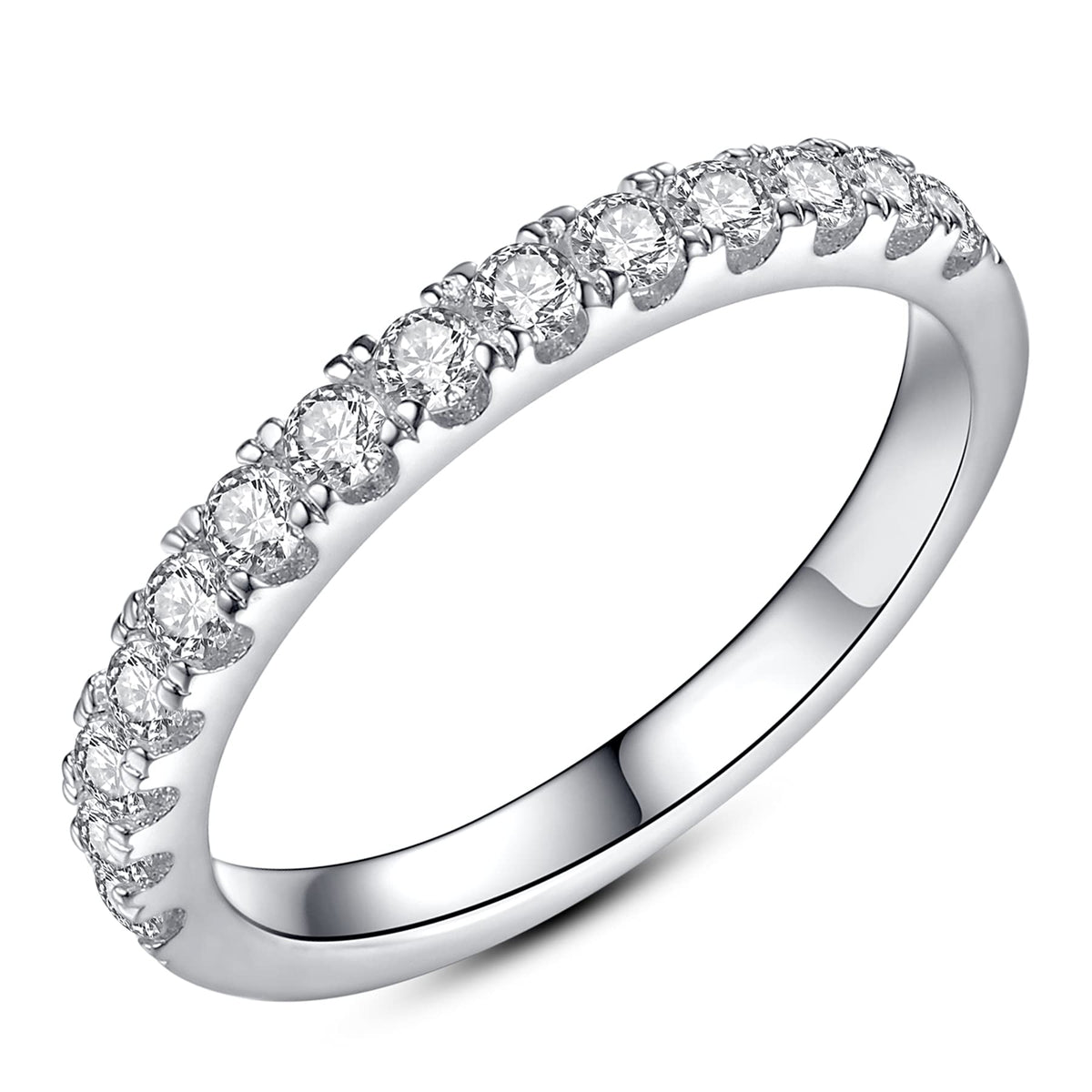 IMOLOVE Moissanite Wedding Band Wedding Rings for Women 925 Sterling Silver Rings with 18K White Gold Plated Eternity Stackable Engagement Ring Anniversary Band Size 6