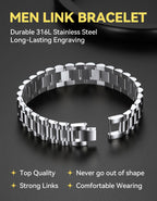 ChainsHouse Men Stainless Steel Bracelet Silver Adjustable Custom Engraved