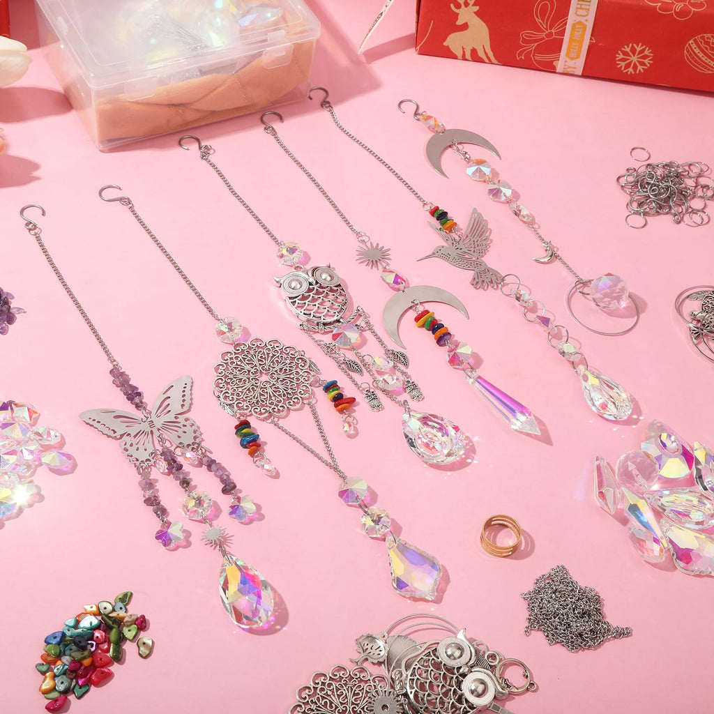 860 PCS DIY Suncatcher Kit Sun Catchers Making Supplies Arts and Crafts for Adults Hanging Prism Suncatcher Kits for Adults with Crystals Sun Catchers Indoor Window Garden Christmas Decor Wedding Home