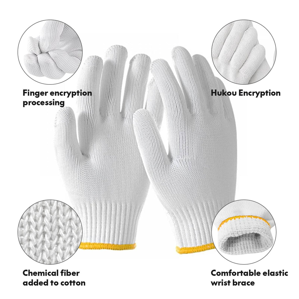 PLWJK Unisex white cotton polyester knittedsafety gloves,suitable for gardening,warehouse,cooking work-36 pairs