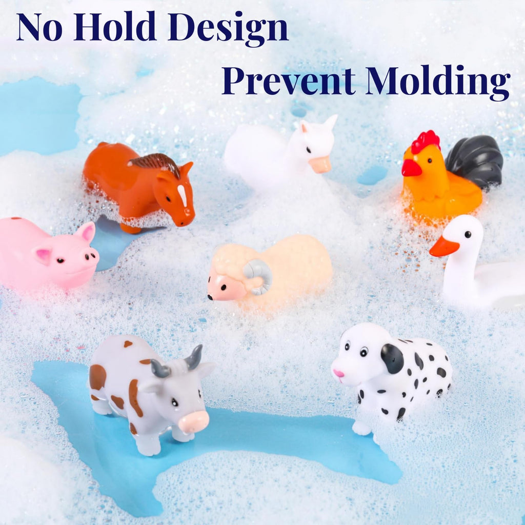 XY-WQ Bath Toys No Hole, for Infants 6-12& Toddlers 1-3, No Hole Bathtub Toys (Animal Ⅱ, 8 Pcs with Mesh Bag)