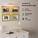 13.8'' Battery Operated Picture Light for Wall, 4000mAh Cordless Wall Lamp for Painting Photo Artwork , Remote Control, Magnetic for Easy to Charge,Timers, Display for Gallery Living Room Bedroom Gold