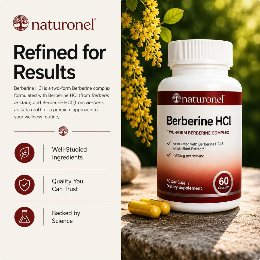 Naturonel Berberine HCl 1200mg Supplement - Supports Metabolic Health & Cellular Energy Metabolism - High Absorption Berberine Supplement for Metabolic Health (1 Bottle)