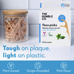The Humble Co Dental Floss Picks for Teeth, 200 Count (Mint) - Single Thread Tooth Picks Flossers for Adults Gum Health - Plant-Based Toothpick Floss for Interdental Oral Care & Hygiene