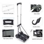 Folding Hand Truck Lightweight Trolley,Small Utility Dolly cart with 4 Wheels & 2 Elastic Ropes,Portable Backpack Trolley,Luggage cart,Dolly,Grocery cart,Travel,Moving,Shopping.Aluminum Pole,Black