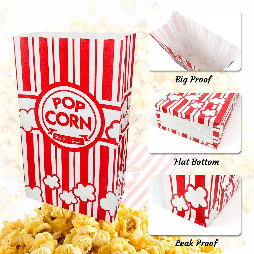 YESMONA Flat Bottom Popcorn Bags, 2 oz Paper Popcorn Bags for Family Movie Night Baseball Themed Carnival Christmas Birthday Party (200Pcs)