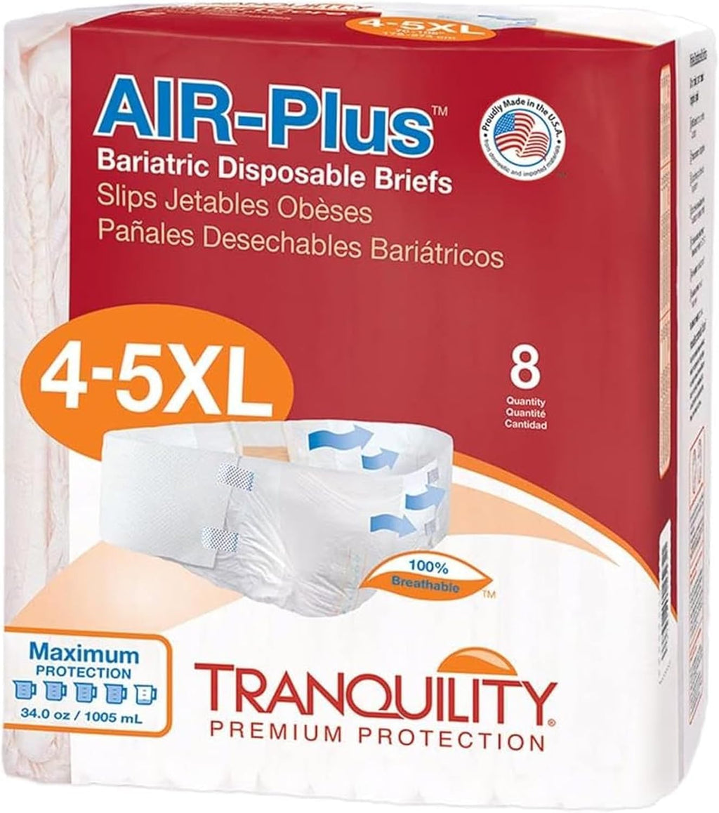 Tranquility AIR-Plus Breathable Bariatric Disposable Briefs - 4XL - 32 ct, White