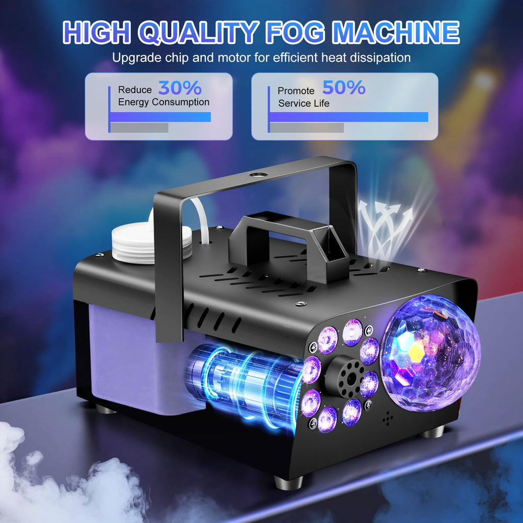 Dashsafe 1200W Fog Machine, 6000CFM for Halloween, Disco Light & Remote